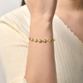 TIMEFASHION 4mm Heart Moissanite Lin Bracelet for Women (Gold)
