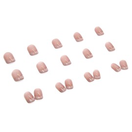 Pufandor Press on Nails Short Square French Tip Press on Nails White Fake Nails Tips Exquisite Design Full Cover Glossy False Nail for Women Manicure 24Pcs
