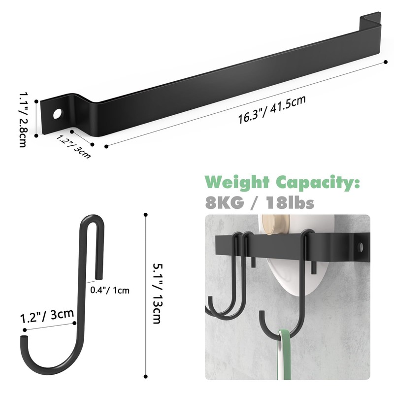 Housolution 2 Pack Kitchen Rail with 15 Hooks, 16 Inch