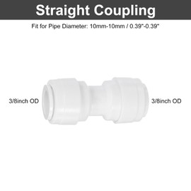 sourcing map 3Pcs Push to Connect Fittings, 3/8" OD x 3/8" OD Air Hose Fittings Tube&Hose&Pipe Quick Connect Fitting Plastic Straight Union Coupling for RO Water System, White (10-10mm)