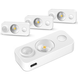 LED Motion Sensor Puck Lights, Rechargeable Under Cabinet Lighting Wireless, Dimmable Night Light, Under Counter Lights for Kitchen, Display Shelf, Closets Lights (4 Pack)