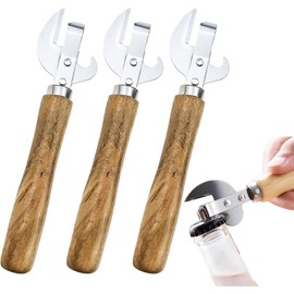 3 Pack Stainless Steel Kitchen Utensil Multifunctional Lid Remov with Wood Handle Bottle Punch Can Opener for Camping and Traveling