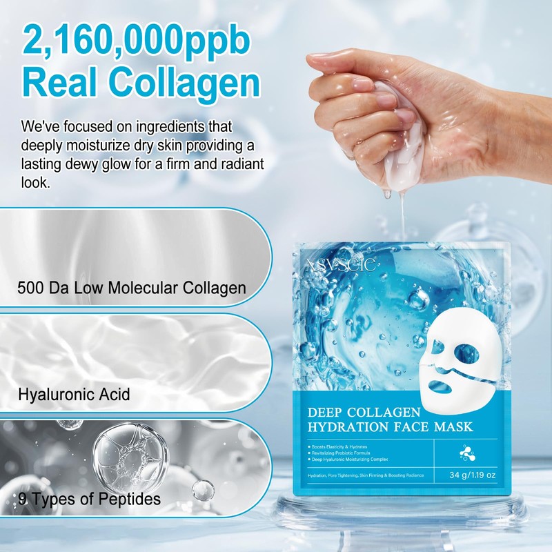 Collagen Face Mask, 8 Pack Deep Collagen Hydration Face Mask,