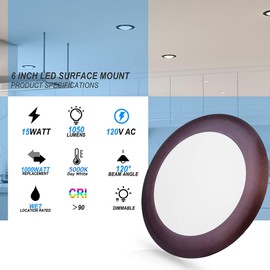 ECOELER 4Pack 6inch Dimmable LED Disk Light Flush Mount Ceiling Fixture for Home Improved, Aluminum Baffle Trim, Bronze Color, 15W, 5000K Day White