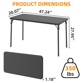 Black Folding Table 4 Foot, Outdoor Rectangle Foldable Camping Table with Sturdy Metal Frame, PU Leather Upholstered, Portable Folding Desk for Outside, Dining Room, Living Room, Office