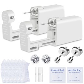 Anzero Ear Piercing Kit, Anzero 2 Pcs Disposable Ear Piercing Gun with Preloaded Ear Stud, at Home Self Ear Piercing Gun Kit - 2MM Earrings Stud