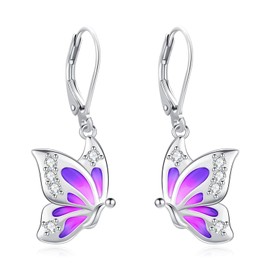 LOOVE Butterfly Earrings Sterling Silver Drop Dangle Earrings Butterfly Jewelry for Women Silver Leverback Earrings