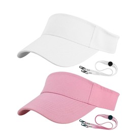 2 Women's Sun Hats, 2 Anti-lost Ropes, Sports Tennis Hats, Women's Running Hats, Adjustable Hats, White