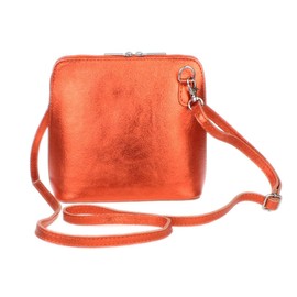 Girly Handbags Womens Metallic Genuine Leather Cross Body Shoulder Bag (Orange)