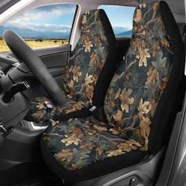 Quelytytrip Forest Hunting Camo Print Car Seat Cover for Men,Breathable Bucket Front Seat Covers Set of 2 Universal Fit for Most Cars