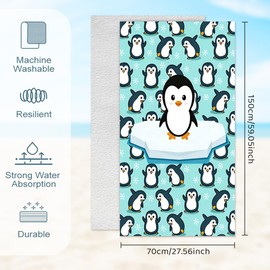 VorPrillynt Penguin Towel Beach Swimming Towels Penguin Bath Towel Microfibre Towels Lightweight Compact and Quick Drying Travel Summer Wash Cloth for Camping Bath Sports