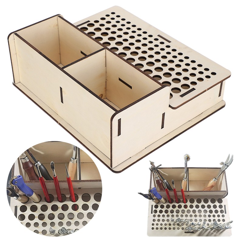 Wooden Leather Craft Tool Holder Leather Tool Organizer Wooden Box