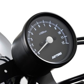 Daytona 15630 Motorcycle Mechanical Tachometer, Black Body/Black Panel/White LED, φ2.4 inches (60 mm), 12,000 rpm Display