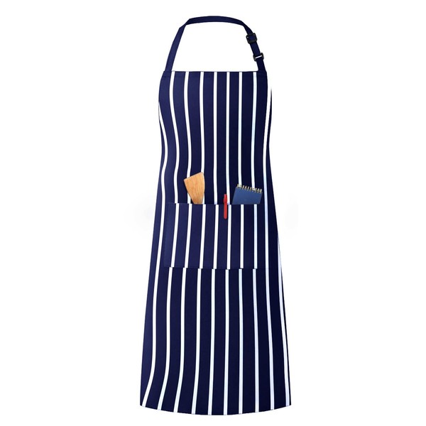 LivinEase Unisex Adjustable Bib Aprons - Stylish Navy with White
