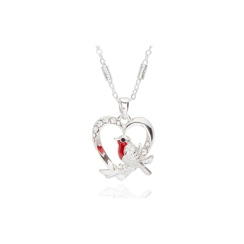 Equilibrium Robins Appear Heart Silver Plated Necklace 349645