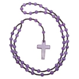 KYEYGWO Crystal Cross Pendant for Men Women, Rosary Pendant Religious Jewellery Holy Religious Prayer Catholic Prayer Necklace Amulet, Amethyst
