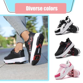 YINGCSM Shoes with Wheels for Boys Girls Kids Roller Skates 2 in 1 Roller Shoes Trainers Skateboard Shoes, black red, 39