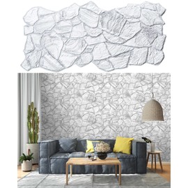Dundee Deco 3D Wall Panels - White Grey Faux Stone PVC Wall Paneling for Interior Wall Decor, Living room, Kitchen, Bathroom, Bedroom, SAMPLE 9" x 9"