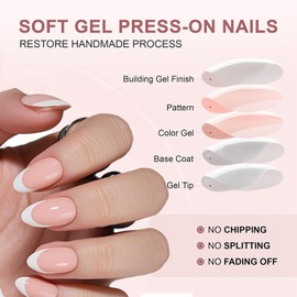 French Press On Nails Short - 120Pcs Oval Almond False Nails with Glue - White Tip Nude Full Cover Fake Nails Kit - Natural Manicure Set for Women Girls DIY Gift