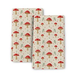 Bapcoku Cute Mushroom Kitchen Dish Towels Set of 2, Absorbent Botanic Plant Tea Towels Hand Towels for Kitchen Decor,Red Mushroom Gifts for Women,Housewarming Gifts, 16x24 inch
