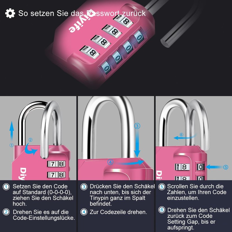 Diyife 2 Pack 4 Digit Combination Code Lock, Padlock, Resettable