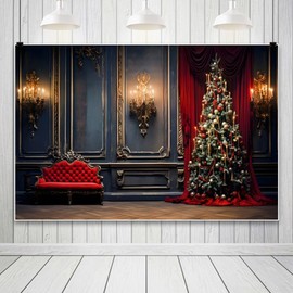 Leowefowa 10x8ft Vintage Christmas European Door Wall Backdrop Retro Xmas French Castle Frame Room Wall Background Merry Xmas Tree New Year Christmas Eve Theme Party Decors Photo Booth Prop