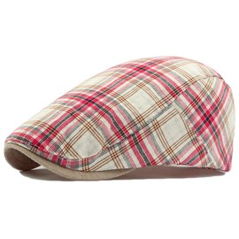 Plaid Newsboy Hats Flat Cap for Men Women Adjustable Lightweight Ivy Catsby Cabbie Driving Hat (US, Alpha, One Size, plaid-04-red)