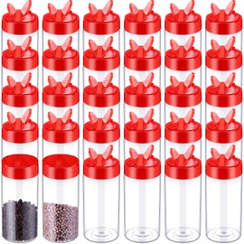 Uiifan 30 Pack 8.7 oz/250 ml Plastic Spice Jar with Shaker Lids Clear Seasoning Containers Empty Seasoning Bottles Red Lids Jars for Kitchen Storing Seasoning Salt Sugar Pepper Powder