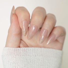 30Pcs Almond Press On Nails - Supremely Fit & Natural Soft Gel Almond Nails,15 Sizes, Reusable Fake Nails Kit with Gift Box for Women (Sparkle Nude, L)