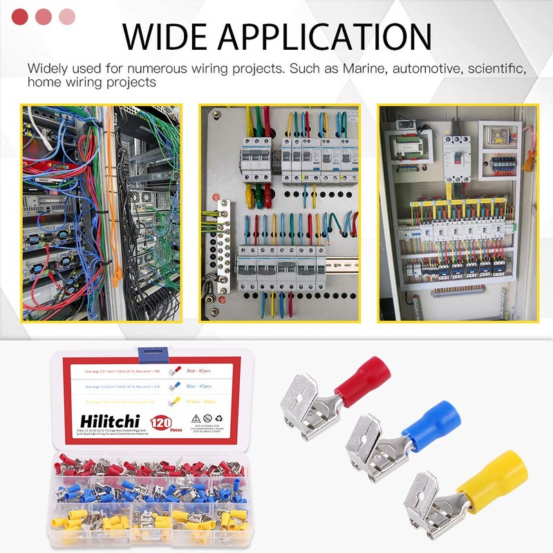 Hilitchi 120pcs 22-16/16-14/12-10AWG Piggy Back Insulated Terminals Electrical Wiring Wire