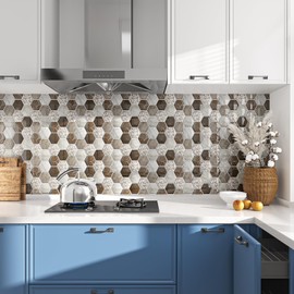 VEELIKE Boho Hexagon Peel and Stick Backsplash Tile Decals 6-Sheets Adhesive Waterproof Stick on Backsplash for Kitchen Bathroom 12''x12'' Temporary Wall Tile Stickers for Renters Laundry Fireplace