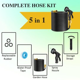 100 FT Garden Hose with 10 Functions Spray Nozzle Non-Expandable Garden Hose- Water Hose with Solid Brass Connector High Pressure No-Kink for Car Wash,Outdoor,Yard,Lawn,Pet and Camp Use(Black 100 FT)
