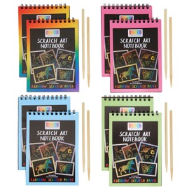 8 Pack Rainbow Scratch Paper Pads for Kids with Wooden Styluses, 10 Sheets (5.5 x 3.9 in)