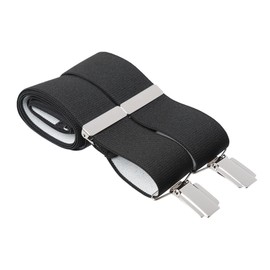 XL Black Trouser Braces 35mm Wide Elastic 4 Strong Silver Clips 48 Inches Extra Long Adjustable
