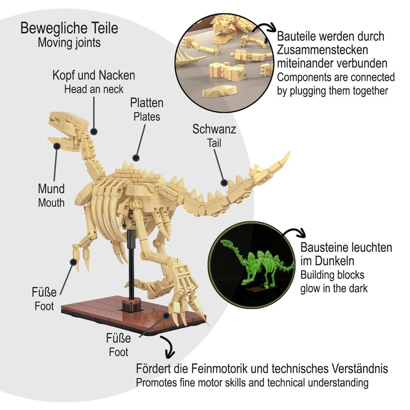 JAMARA 402889 CADA Dinosauro Fossil Stegosaurus Bricks, idea regalo per