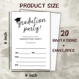 heiyihe 20 Graduation Invitations Minimalist Grad Party invitation Grad Celebration for Girls Boys 4x6 Inches Graduation Invitation with Envelopes Party Favor Supplies-A10