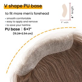Lordhair V-Shape Frontal Hairpiece for Men, Natural Human Hair System with PU Thin Skin for Receding Hairline Coverage