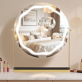 GAOMON Vanity Mirror with Lights, LED Desktop Bulb Mirror with 10X Magnification, Dual Touch Button Switch and Even LED Light Ring, Sturdy Iron Frame and MDF Backboard.