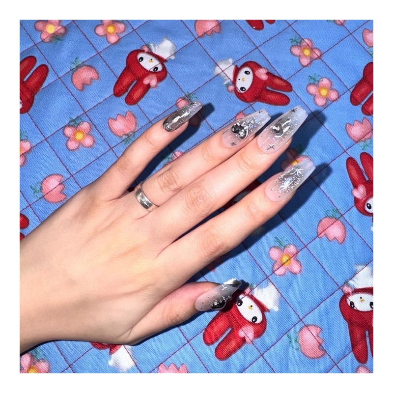 [High quality drawing nail] Milky Way melting heart - Almond
