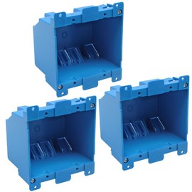 XGGYA 2-Gang Old Work Box,Blue,Plastic Junction Box for Switches, Old Work 2 Gang Outlet Box with Adjustable Mounting Tabs and Flanges for Residence,ETL Listed,AWG Standard(Pack of 3)