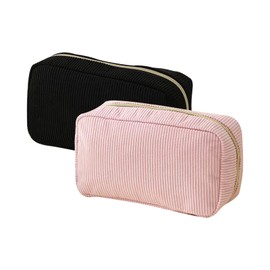 Yicoovey Pack of 2 Cosmetic Bag, Cord Make Up Bag, Small Cosmetic Bag, Cosmetic Bag Set, Travel Cosmetic Bag, Zip Bag for Women, Cosmetic Bag for Handbag, pink and black