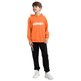 amropi Boy's Tracksuit Pullover Hoodie Jogging Pants Set 2 Pieces Sweatsuit Orange,17 Years