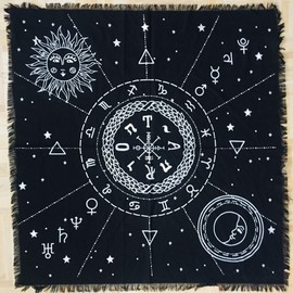 INDIAN CONSIGNERS Altar Cloth 12 Constellation Sun, Star & Moon Universe Premium Witchcraft Alter Tarot Spread Top Cloth Wicca Square Spiritual 24 by 24 Sacred Cloth (12 Constellation)