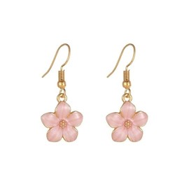 Sweet Cherry Blossom Flower Dangle Earrings Multicolor Enamel Drop Earrings for Women Jewelry-15mm Pink
