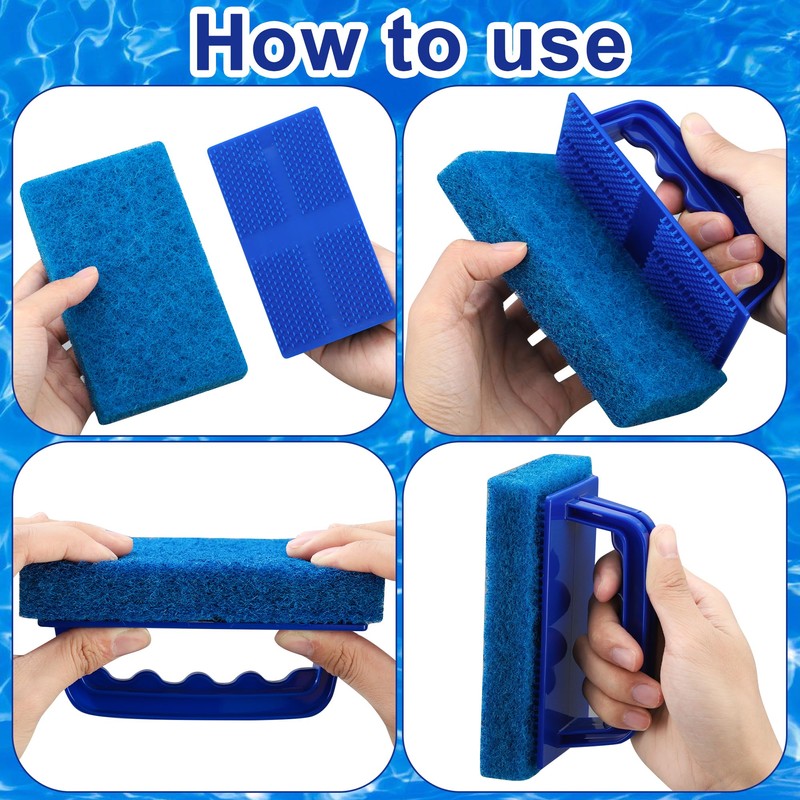 3 Pack Hand-Held Pool Scrub Brush Pool Cleaning Sponge Scrubber