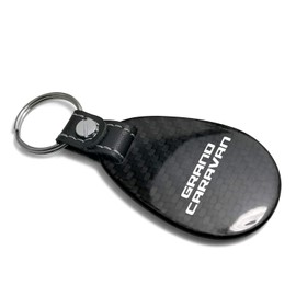 iPick Image Compatible with Dodge Grand Caravan Real Black Carbon Fiber with Leather Strap Large Tear Drop Key Chain