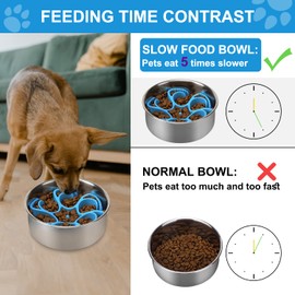 Anipaw Dog Slow Feeder Bowls Silicone Spiral Pet Food Feeder Insert to Slow Down Eating for Large Medium Small Breed Dogs Perfect with Stainless Steel Glass Ceramic Pet Bowls (Blue)