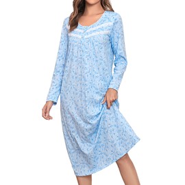 JRYNOEU Long Cotton Nightgowns for Women Long Sleeve Night Gowns Women's Sleepwear Full Length Nightdress Soft Loungewear