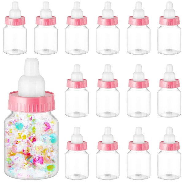 36 Pcs 3.5 Inch Baby Bottle Shower Favor Mini Plastic Candy Bottle Clear Plastic Baby Bottles for Baby Shower Mini Baby Bottle Feeding Bottle Candy Box for Baby Shower Favor Gift Decor (Pink)