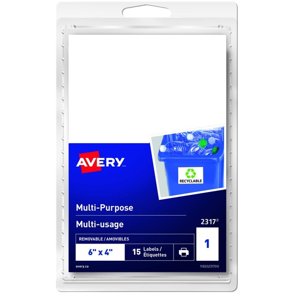 Avery Removable Print Or Write Multi-Use White Labels, 6 X